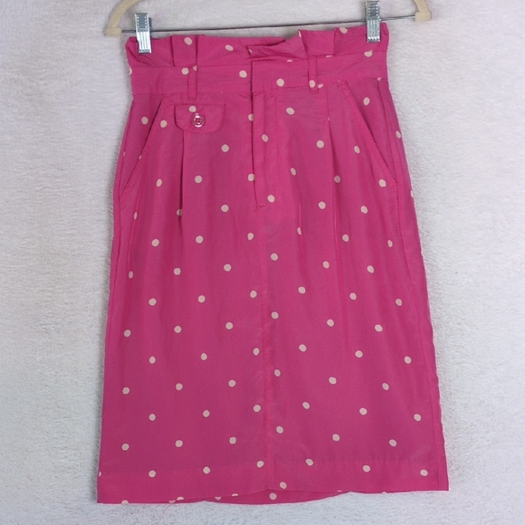 DownEast Womens Pink‎ Polka Dot Silk Pencil Skirt Size 2 - Picture 1 of 8